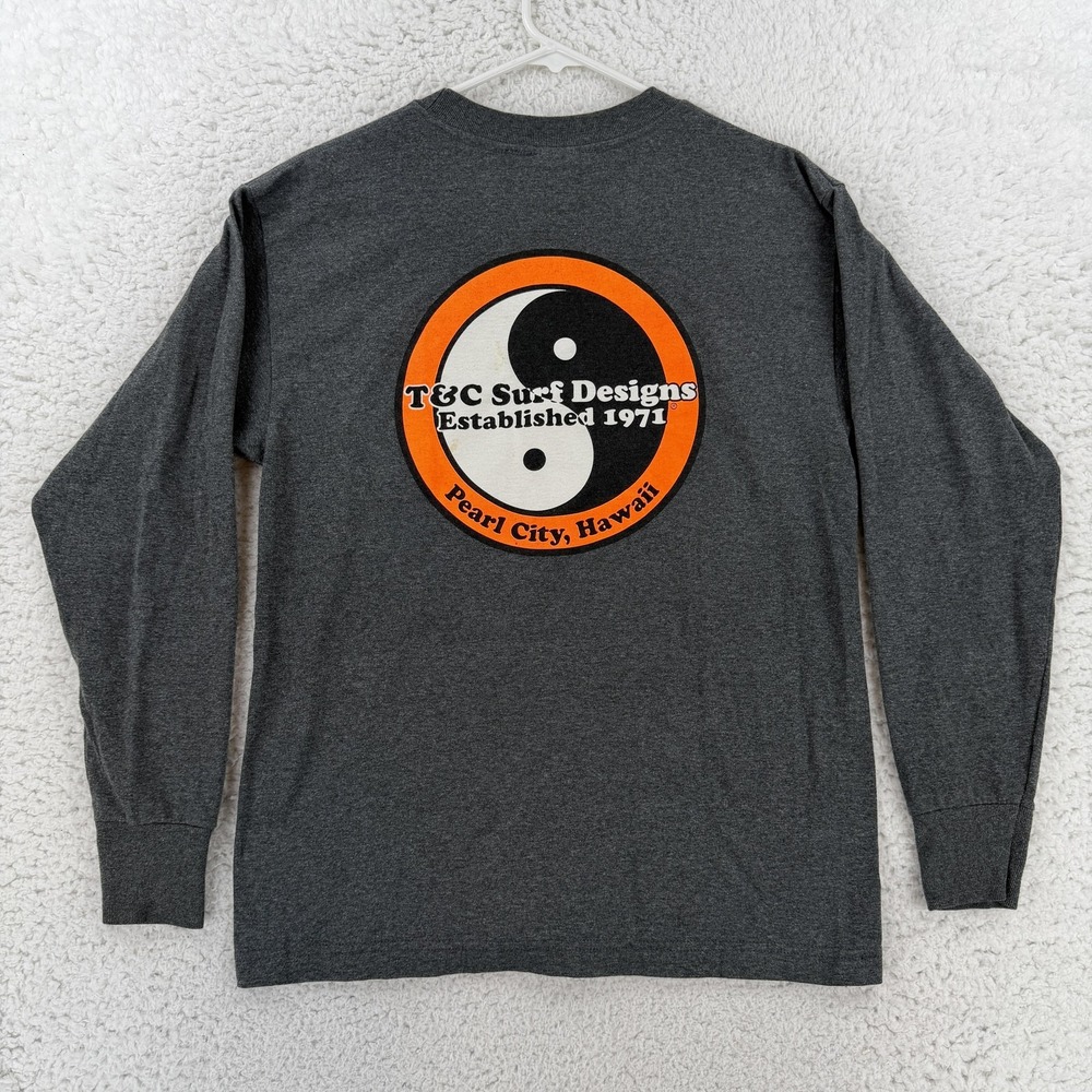 Vintage T&C Surf Designs Shirt Mens Small Gray Yin Yang Hawaii Long Sleeve